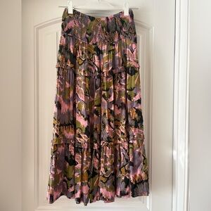 Cleobella Pink and Green Abstract Midi Skirt